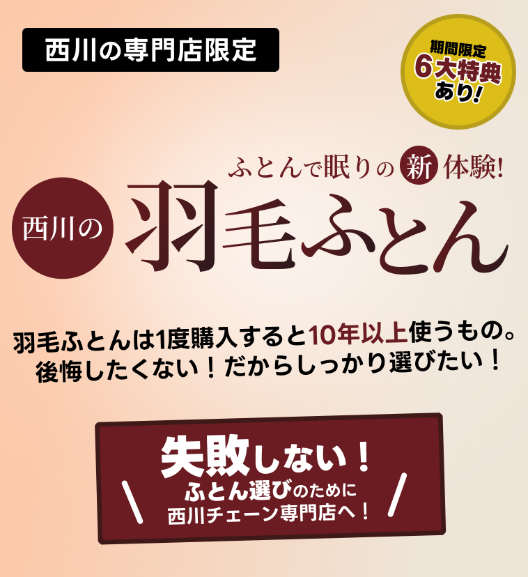 ふとんで眠りの新体験！西川の羽毛ふとん